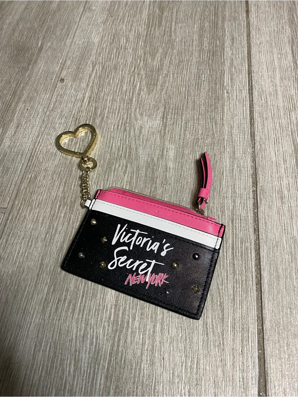 Victoria's Secret New York Card Case Wallet Heart Keychain Coin Purse Black Pink - Picture 7 of 7